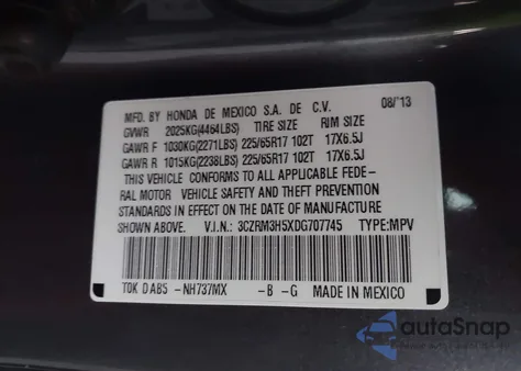 2013 Honda Cr-V Ex z USA, uszkodzony, nr VIN 3CZRM3H5XDG707745